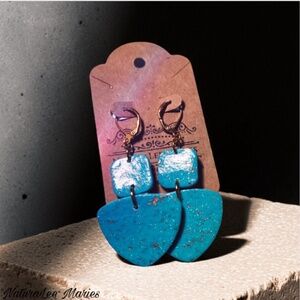 Turquoise Stone Square and Triangle Double Drop Earrings